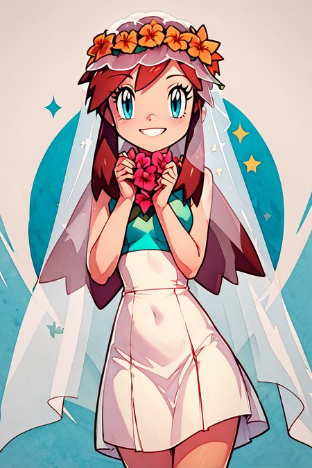 score_9, score_8_up, score_8, medium breasts, (curvy), cute, eyelashes,       BREAK, , zzMelody, dress, bridal veil, sleeveless, <lora:Melody_Pokemon_PDXL:1.0>,  , BREAK, smile, looking at viewer,  abstract background, white outline, cowboy shot, embedding:zPDXL, Expressiveh, <lora:CatalystStylePDXL:0.6>,  <lora:SDXLFaeTastic2400:0.5>,  <lora:Expressive_H-000001:0.4>,