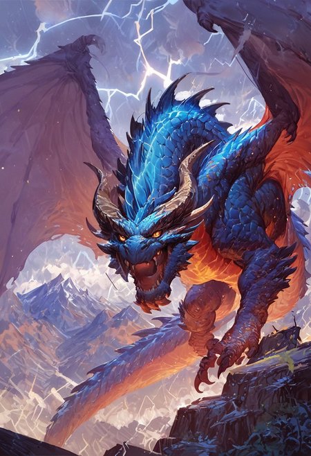 score_9, score_8_up, score_7_up, score_6_up, score_5_up, score_4_up, gigantic storm dragon, teeth, horns, long tail, wings, mountains, lightning aura,fantasy,solo focus,epic