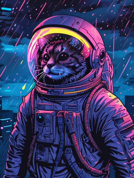 masterpiece,high resolution,<lora:retro-neon-xl-style:1>,
retro_neon, rain, solo, sky,dark  astronaut suit, upper body, male focus, furry, colored sclera,