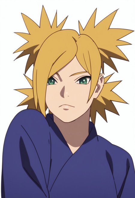 1girl, temari, blonde hair, quad tails, green eyes,front view,(simple background, white background:1.3),anime screencap, _9, score_8_up, score_7_up, score_6_up