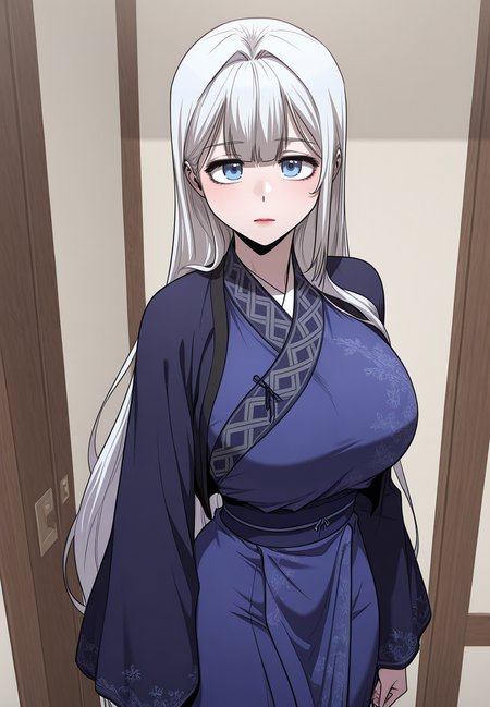 zPDXL3, score_9_up, score_8_up, score_7_up, (Anime_source),Masterpiece,(perfect female body:1.2), small waist, (incredibly detailed:1.4), beautiful fingers, (large breasts:1.2)  looking at viewer, big breasts, looking at viewer,  <lora:Namgoong_Bi-Ah_-_Childhood_Friend_of_the_Zenith-Kaleid_Illustrious:1> namgoongbi-ah, 1girl, white hair, long hair, blue eyes, chinese clothes, standing,