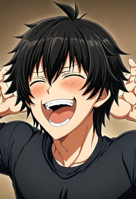 high resolution, solo, best quality, 1Boy, Seiya Kanie, black hair, short hair, thin, laughing, tickled, OverallDetail