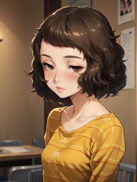 score_9,score_8_up,score_7_up,
 <lora:Kawakami_Sadayo:1>
1girl, kawakami sadayo, brown eyes, brown hair, looking at viewer, small breasts,
half closed eyes, flirty, parted lips, blush,