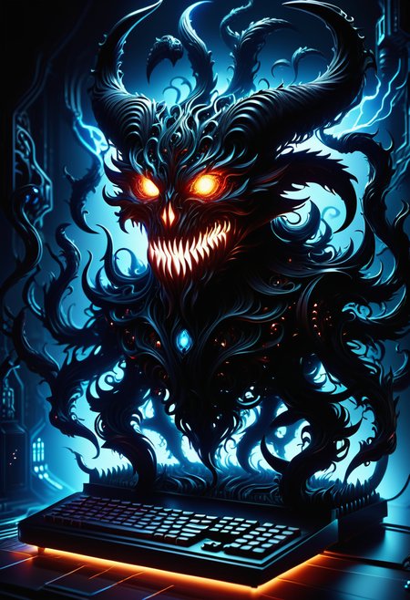 hyper detailed masterpiece, dynamic, awesome quality, DonMN1gh7D3m0nXL illuminate apotheotic nanocomputer, made of night demon  <lora:DonMN1gh7D3m0nXL-v1.1-000008:1>