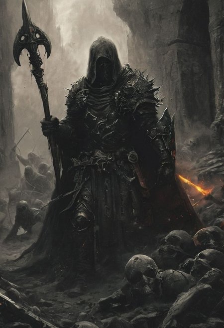 Completely Helm's fall absolutely nothing, pure black, detailed, but the Lord of the Rings of life are rising, FastNegativeV2, ral-dissolve,(James Ensor,Unica Zurn,Zdzislaw Beksinki:1.25), Skeletons,Weeping statues, Paranormal,Apparition, (Metallics:1.1), (Shape:1.1), (Monotyping:1.1), (Strobe light:1.2), Stone, Rhombus, ultra detailed, intricate, oil on canvas, dry brush, (surrealism:1.1), (disturbing:1.1) <lora:khorne:0.7> <lora:methurlant:0.5>
The king's guards fell like wheat before the scythe, their cries of alarm silenced by the swift and merciless blades of the assassin knights. In the heart of the fortress, they confronted the tyrant king himself, a figure wreathed in shadows and crowned with a crown of thorns.
A fierce battle ensued, the clash of steel and the crackle of dark magic filling the air with a palpable sense of impending doom. Sirah's daggers danced like silver serpents, finding their mark with unerring accuracy, 
creating a hyperpunk scene with desaturated translucent DARK Red and beige details, colorful (polaroid:0.7) with vibrant colors, (vacations, high resolution:1.3), (small, selective focus, european film:1.2), (sexual advance:1.1), ,end of hopes ,silence, extremely detailed,dark,sad, easynegative, digital artwork by Beksinski, extremely detailed, dark, chiaroscuro, low-key,in the style of Kelly Slater ,style by Kelly Slater,closeup,digital artwork by Beksinski, style of Kelly Slate