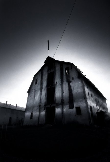 detailxl, 80sc1nemat1c5tyle, creamy bokeh, monochrome, BREAK, a burning barn on a neverending field, electricity