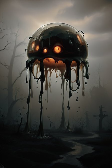 <lora:DonMGl00myN1gh7m4r3XL:1> DonMGl00myN1gh7m4r3XL, Dark, Cimmerian, Crepuscular, Dim, Dreary, Dusky, Eerie, Funereal, Gloomy, Murky, Obscure, Opaque, Penumbra, Sombre, Shadowy, Shady, Somber, Stygian, Tenebrous, Twilight, Umbral, score_9, score_8_up, score_7_up, score_6_up, score_5_up, score_4_up, <lora:wizardslimev15-t:1> wizardslimus, slime skin, transparent head, transparent body, transparent hair, transparent face, transparent, slime girl, <lora:030483P:0.8> 030483P, woman, 24 years old, <lora:Breast Slider - Pony_alpha1.0_rank4_noxattn_last:0.4>