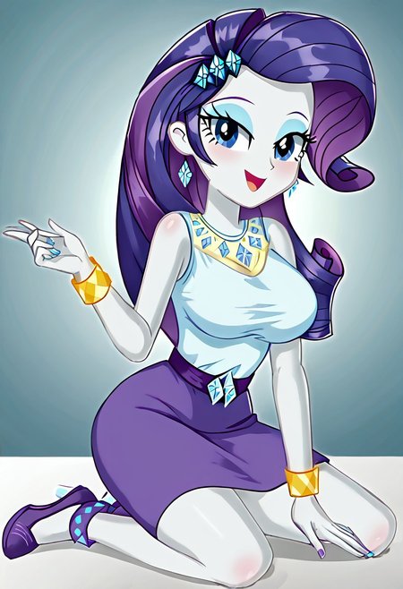 (High Resolution), (More Details), (8K), (High Resolution), Score_9, Score_8_up, Score_7_up, Volumetric lighting, Intricate, Rarity, equestria girls, 1 girl, rarity peplum dress, pencil skirt, purple skirt, shielding geode, Jewelry, bracelets, High heels, Full body, Sexy and sensual model body, pose, seductive and flirtatious look, beautiful, attractive, Mature body, big breasts, Very mature body, Very toned whole body, Super sexy and sensual, very sensual and sexy, Palcomix, Equestria untamed, Equestria girl outfit, Huge breast