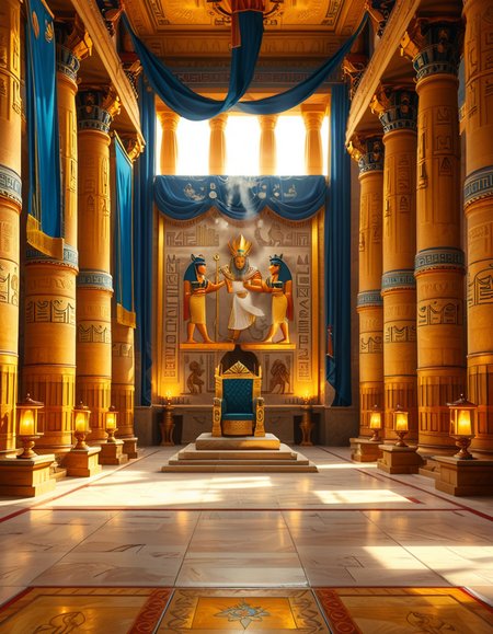 A grand and majestic ancient Egyptian throne room, illuminated by the warm glow of oil lamps and torches mounted on the intricately carved sandstone walls. The room is vast, with towering columns adorned with gold-inlaid hieroglyphs and bas-reliefs depicting gods such as Ra, Osiris, and Anubis, as well as scenes of royal ceremonies and offerings. The walls are covered with colorful frescoes, painted in deep shades of blue, red, and gold, telling the stories of ancient pharaohs and their divine rule.
At the center of the hall, an ornate golden throne rests atop a raised stone platform, accessible by a few steps. The throne is adorned with intricate carvings of winged sun disks, sacred cobras, and falcon motifs, symbolizing power and divine protection. The seat and backrest are encrusted with lapis lazuli, turquoise, and carnelian, creating a striking contrast against the polished gold. Two large stone statues of sphinxes flank the throne, their watchful eyes seeming to guard the empty seat of power.
The polished limestone floor reflects the flickering golden light of the torches, creating an almost mystical atmosphere. Large braziers shaped like lotus flowers release thin trails of fragrant incense smoke, adding to the sacred and mysterious ambiance of the room.
In the background, massive stone doors, partially open, reveal a glimpse of an open courtyard with palm trees and a distant view of the Nile River under a twilight sky. Through the high ceilings, small openings allow beams of moonlight to filter in, casting soft silver highlights across the chamber, blending with the warm tones of the torchlight.
The atmosphere is one of silence, mystery, and timeless majesty, as if the room has been left untouched for centuries, awaiting the return of a forgotten ruler.
<lora:SDXLFaeTastic2400:0.4> <lora:extremely_detailed:0.4> extremely detailed, <lora:ancient_Egyptian_thr0n3_r00m:1>,ancient Egyptian thr0n3 r00m, Masterpiece,best quality,hi res,8k,hi res,8k,award winning,(sharp focus, intricate, highly detailed),