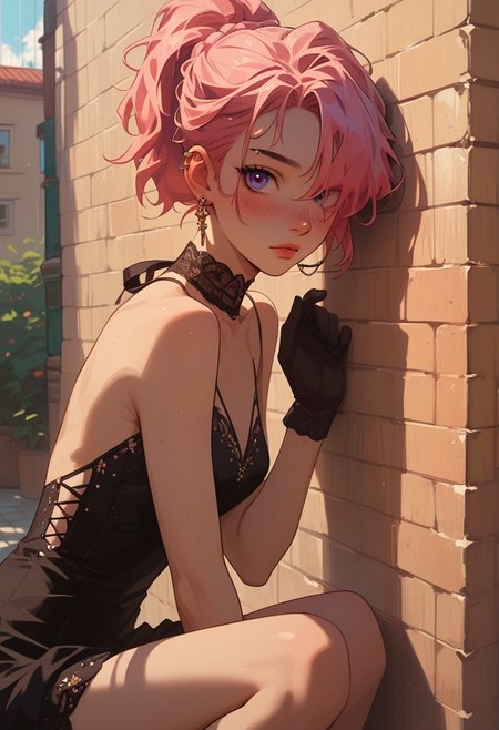 score_9, score_8_up, score_8, score_7_up, score_7,  adult female,tiny tits, flat , female, neon hair, long hair, hair, hair over one eye,  dark eyebrow, cute face,  freckles,  ear piercing,  anime girl, petite body, thin, short,small face ,  ,  cute, easynegative,    blushing,
Masquerade Ball Guest: Elegant gown, intricate mask, gloves, ornate jewelry, updo hairstyle, mysterious, sophisticated.
score_9, score_8_up, score_7_up, score_6_up, slim girl, perfect small breasts,,  blushing nose, twin short ponytail,  knees together,  outside against tile wall of building, lamp white light, tiled wall, cowboy shot, stay near wall, chest up, knees together
sinozick style,g4n1m3,