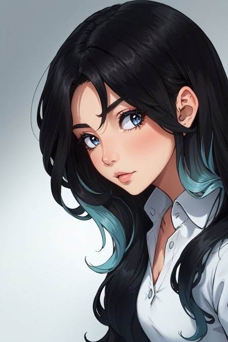 1girl, long hair, ((ombre black hair)), two-tone hair, multicolored hair, <lora:Ombre Hair:0.7>, long hair, close-up, solo, looking at viewer,