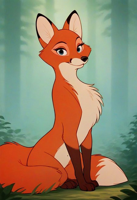 (source_furry, source_cartoon, rating_explicit, score_9, score_8_up, score_7_up, score_6_up, score_5_up, score_4_up), BREAK face focus, Vixey, feral, 1girl, furry female,chest tuft, fox, blue eyes, eyelashes, solo, looking at viewer, sitting, outdoors, forest, high-definition, masterpiece, high quality, studio shadows, rim lighting, extremely detailed CG unity 8k wallpaper, Expressiveh,