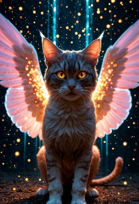 score_9, score_8_up, score_7_up, a winged cat, glowing particles, psychedelic, realistic,
