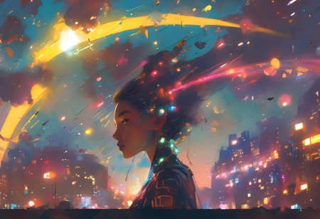 score_9, score_8_up, score_8_up, ((Cinematic composition)),((masterpiece)), (resplendent highlighting), 8k. 
A beautiful girl stands looking up at a night sky full of invading alien spaceships, the city is ablaze, citizens can be seen fleeing.
break
The background is a moonlit night sky, with a large, full moon casting an eerie glow over the scene. the city is burning. Alien Spacecraft are attacking and landing in the background. 
Ink, Charcoal and watercolours. impressionistic. (Klimt :1.2) dadaistic collage (by Bill Sienkiewicz:1.5), strikingly alluring face. brilliant spotlight effect. Vibrant thick dripping paint. Intense detail, realistic, dynamic shadows and contrasts. Matte and faded background colours.surreal, intense colors, liquid, unreal parts, alluring, fluid, perfection, gothic. (Luminous skin dynamically highlighted), Illustration, (klimt:0.8) (Bill Sienkiewicz:1.5). maximum detail, Chinese watercolor and ink technique. Gold leaf highlights.
<lora:xl_more_art-full_v1:0.4> <lora:epi_noiseoffset2:1>3