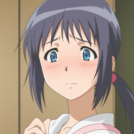 <lora:Suzu(Illustrious) from The Invisible Stud_epoch_6:1>,anime screencap,anime coloring,original,suzu,shy open eyes,