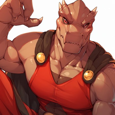 Score_9, score_8_up, score_7_up, score_6_up, score_5_up, score_4_up, Rak, red eyes, scalie,  bara, solo, 1boy, red robe, black sclera, zPDXL3 <lora:Rak_Wraithraiser:1.0> <lora:LUX_Style_Enhancer:1.0>