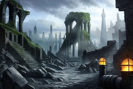 (masterpiece:1.2), (best quality,:1.2), 8k, HDR, ultra detailed, ((photorealistic)), professional light, cinematic lighting, fashion photography, ambient lighting,<lora:detail_slider_v4:3>, ruins of a sinister tower on a hill, magical lights, FanRu <lora:FantasyRuins-10:0.9>, ((perfect hands)), epiCPhoto