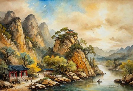 tj, cangyunshan, landscape, chinese ink painting, oil painting, 
Oil Painting, Renaissance Paintings, watercolor painting, concept art, painterly, surreal painting,
((beautiful, painterly, detailed, textural, artistic)), (digital artwork, illustrative, illustration), (((intricate details, highly detailed, ultra-detailed))), (absurdres:1.5), (unreal engine, octane rendering, Anti-Aliasing, sharp focus, natural lighting, high saturation, high contrast, vivid, vibrant, studio lighting, best texture quality), beautiful detailed scenery,