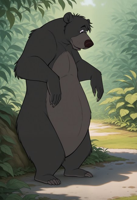 masterpiece,best quality,amazing quality, 1boy, solo, b4l00, bear, grey fur, full body, outside,