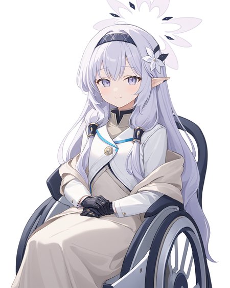 breathtaking,himari \(blue archive\),1girl, solo, looking at viewer, smile, simple background, hair ornament, gloves, long sleeves, white background, sitting, closed mouth, jacket, flower, hairband, black gloves, hair flower, mole, mole under eye, halo, hair tubes, white jacket, wheelchair<lora:Himari_image195_v1-000030:1> . gorgeous,key visual, vibrant, studio anime,award-winning, professional, highly detailed,high budget, cinemascope