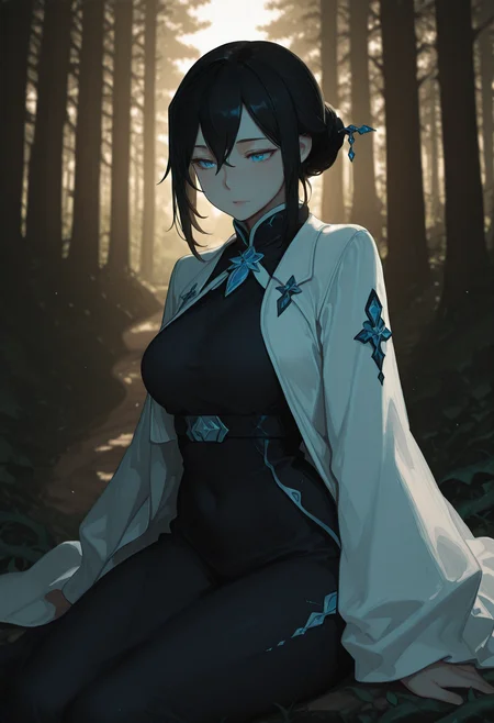 Su Yan, black hair, blue eyes, Su Yan main outfit, white coat,
figure four sitting, forest path, dense vegetation, dark forest, vines, overgrown, day,
BREAK
(Smooth Quality:0.8),masterpiece,best quality,amazing quality, absurdres, ultra-HD, 8k, fit body, raytracing, soft lighting, volumetric lighting, ambient occlusion,absolutely eye-catching, highest quality, usnr, (cinematic composition:1.3), depth of field, (adult), (mature female:1.2), very aesthetic, smooth image, (detailed face and eyes), mesmerizing gaze, sharp focus, warm lighting, semi realistic, emphasize body relief,
<lora:illustrious_quality_modifiers_masterpieces_v1:1> <lora:USNR_STYLE_ILL_V1_lokr3:0.4> <lora:MGE_V5.2_IL:0.8> <lora:ponyv6_noobE11_2_adamW:0.4> <lora:MoriiMee_Gothic_Niji_Style_Illustrious_r1:0.6>  <lora:Martial_peak_girls:0.8>