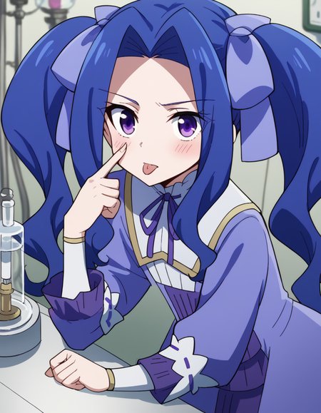score_9, score_8_up, score_7_up, source_anime, <lora:melty-q-melromarc-s1-ponyxl-lora-nochekaiser:1>, melty q melromarc, long hair, ribbon, twintails, blue hair, purple eyes, hair ribbon, purple ribbon, parted bangs,, long sleeves, dress, frills, ribbon trim, purple dress,, laboratory, beakers, microscope, scientist, experiments, , <lora:akanbe-ponyxl-lora-nochekaiser:1>, akanbe, eyelid pull, finger to eye, tongue out, :p, tongue, ;p, blush, leaning forward, bent over, from side,, looking at viewer, solo,, dutch angle, cowboy shot