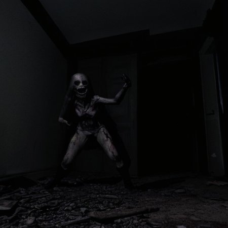horror scene, knife, indoors, night time, gore, glowing eyes, evil, evil demon, soft errie dim lighting giving just enough light to see the danger ahead, even though it is night and dark there are multiple light sources throughout the scene so it is not overly dark. Horror cinematic lightning. terrifying level 12 out of 10