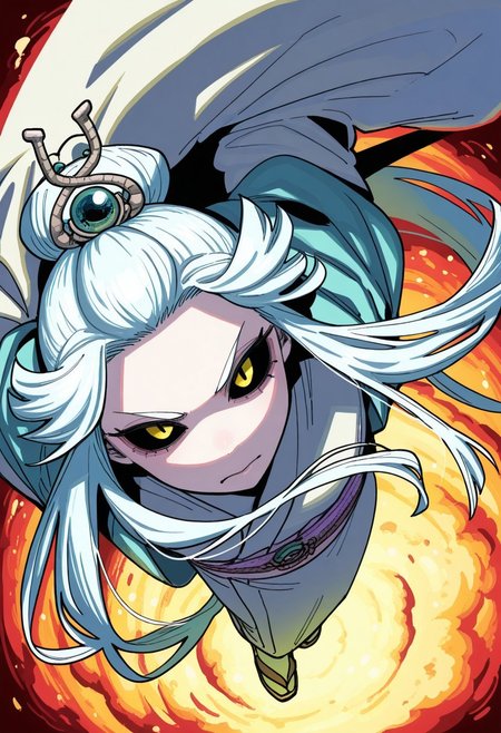 lazypos, absurdres,very aesthetic,sharp detail,intricate detail,
official art,artist:yukataro,artist:sparrowl,norakura \(nr kura\),jonpei,(zyugoya, fir3born, naga u:0.5),ireading,(krekkov:0.5),fujimoto tatsuki \(style\),
( Full body portrait, b41suzhensmt , white hair, long hair, black sclera, white skin, colored skin, hair ornament, white kimono, sash, wide sleeves  )
dynamic angle,looking at viewer,(three quarter view:0.2),
(from above:0.2),
(dutch angle:0),
close-up,
colorful,