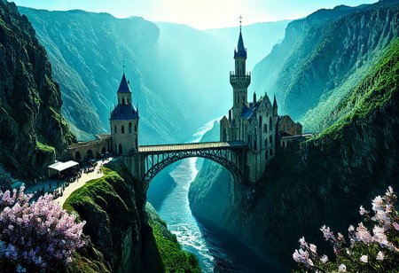towers ringed in mist, sunrays, mixed media, flux-style, surrealism, fantasy, great lighting, A surreal landscape highly detailed, extremely high-resolution details, appears trapped in an optical illusion of reflections and refractions, colorful, Spring, cherry blossoms in the wind, sweeping vistas, majesty, spring blooms, (Zhangjiajie mountains:1.2),  (((Paris in contemporary France, baroque architecture, European architecture, German Renaissance towers))), (stone arch bridges:1.05), winding rivers extending to the horizon, professional photography, natural lighting, volumetric lighting maximalist. vivid, vibrant colors, intricately detailed, (psychedelic colors, psychedelic colors:1.15), complex, elegant, expansive, fantastical, film photography style, medium grain, cmnt
 (8k uhd:1,4)
 <lora:add-detail-xl:1>
 <lora:Dynamic Poses:1>