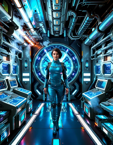 A highly detailed and cinematic depiction of a confident woman standing in the engine room,3ng1n3 r00m of a futuristic spaceship. She is wearing a sleek and advanced space uniform, with a metallic sheen and intricate details like glowing blue energy lines running along the seams of her suit. Her uniform is form-fitting, with visible patches indicating her rank and position, and a high-tech helmet tucked under her arm. She has short, neatly cut hair, a determined expression, and a calm yet commanding presence.
The engine room around her is illuminated by a mix of bright white and soft blue lights, reflecting off the polished metallic surfaces of the machinery. Massive, glowing energy cores pulse with light in the background, emitting a soft hum. Pipes, cables, and control panels surround her, each detailed with futuristic textures and glowing interfaces. The room feels alive with motion, as small holographic displays and robotic arms work automatically. The overall mood is futuristic, highly technological, and awe-inspiring, with sharp contrasts between the cold metallic surfaces and the warm light from the energy cores.
The image is rendered in a hyper-realistic and cinematic art style, with an emphasis on intricate details, dramatic lighting, and rich textures.<lora:SDXLFaeTastic2400:0.4> <lora:extremely_detailed:0.4> extremely detailed, <lora:3ng1n3_r00m:1>, Masterpiece,best quality,hi res,8k,hi res,8k,award winning,(sharp focus, intricate, highly detailed),