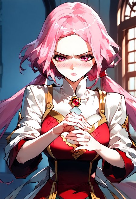 score_9,score_8_up,score_7_up,score_6_up,
source_anime, (best quality), (masterpiece), (extremely detailed), (finely detailed), (detailed face, perfect face, perfect eyes, beautiful detailed shading), (perfect hands), (full colors), blush, 
BREAK, 
cowboy shot, upper body,
1girl, solo, 纳兰嫣然, pink hair, twintails, long hair, pink eyes, large breasts, holding a sword, action pose