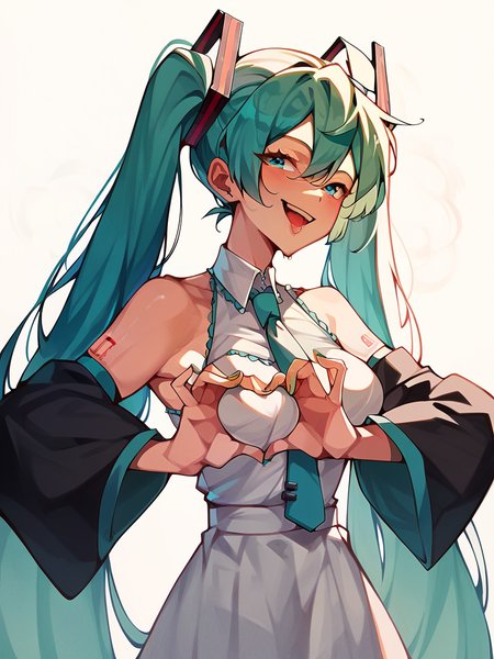 <lora:xl_heart-shaped_boob_challenge(pony)2:1>,heart,heart hands,1girl,hatsune miku,, score_9,_up score_8_up,up score_7_up,up score_6_up,