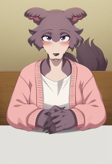 zPDXL, score_9_up, score_8_up,_7_up, score_6_up, score_5_up, score_4_up ,source_furry, best quality, amazing quality, masterpiece, 1girl, looking at viewer, solo, close, face focus, upper body, cute, blush, seductive smile, cute pose, outoors, cafe, sitting at the table, juno, wolf girl, brown-purple fur, blue eyes, wolf tail, pink cardigan, white t-shirt, green pants, <lora:JunoUpdated:0.8>, cervina7, <lora:Cervina7:1>