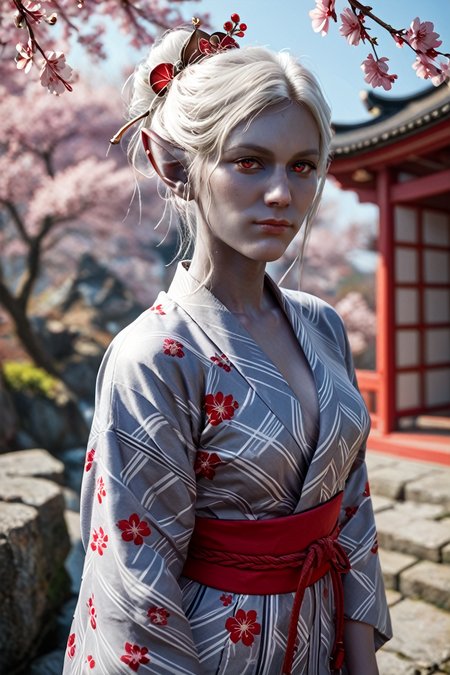 score_9, score_8_up, score_7_up, score_6_up
<lora:BGMinthara:1.0>
BGMinthara, 1girl, white hair, pointy ears, red eyes, grey skin, looking at viewer, yukata, japan, cherry blossoms, hair ornament
