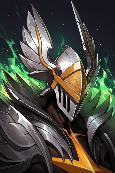 backlighting, dim lighting, dramatic lighting, looking at viewer, helmetted black-skinned male focus, argusld, grey-yellow_argusld_winged helmet, 1helmetted male, pokemon (creature), colored flame, green fire, green aura, close-up, beauty shot, head focus, dark, glowing, shadow, simple plain black background, dutch angle, dynamic angle, dynamic action, intricately detailed illustration, cinematic, depth of field, atmospheric perspective, masterpiece, best quality, amazing quality, very aesthetic, absurdres, newest, BREAK, fire embers, embers