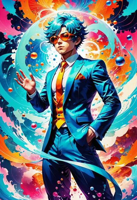 (((masterpiece))) , (((best quality))) , anime style, 2d, professional , high angle shot of a muscular (attractive 1boy, solo:1.3) , disappointed, dressed in formal suit, at Nighttime, Serene,  High Contrast, professional, retro-futuristic, optimism, energy, manga, ambient background, magical, aesthetic, ambient light, highly contrasted, romantic, Jed-Splash, colourful, <lora:ColourfulStyle:0.7>