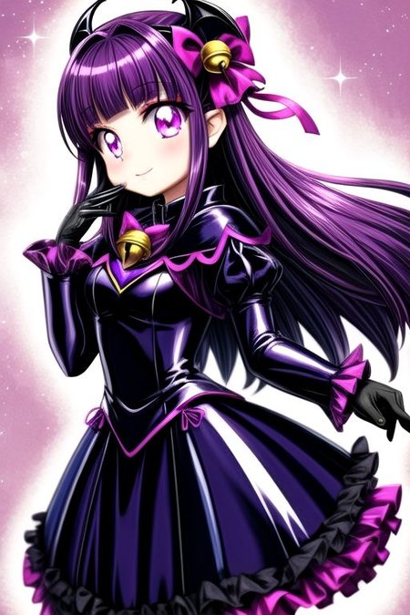 Bad_End_Precure, DarkPrecure, evil corrupted princess wearing dark pastel (ruffled:1) (gleaming latex:1) gown with (long latex vampire cloak:1.1) and (lace bell sleeves), soft lighting, ruffles,
(vmpr:1.1),
<lora:more_details:1>,