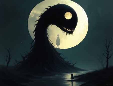 score_9, score_8_up, score_7_up, score_6_up, score_5_up, score_4_up, monster creature silhouette, moon light, backlight, overcast  <lora:ponys-dream:.9>