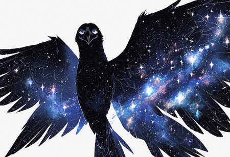 (anime), white background, crow, galaxy, (masterpiece), score_9