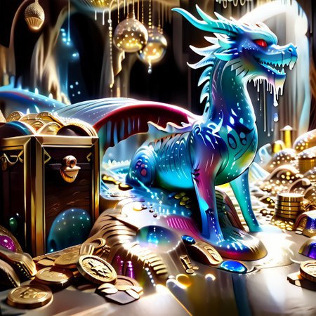 1dragon, highly detailed blue dragon, blue dragon made out of slime, scaly blue slime dragon, slime dragon with red eyes, blue slime dragon laying in its hoard, blue slime dragon with wings, dragon wings, 
multi-colored gems made out of slime, in a room of treasure made out of slime,  gold coins and bars made out of slime, wood-like treasure chest made out of slime, wood-colored slime chest, individual coins made out of slime, gold slime coins, piles of coins, 
treasure-room, treasure, treasure chest, gemstone, coins, gold bars, gold pile, 
everything made of slime, No simple background,
((translucent slime)), ((transparent slime)), (bioluminescent slime), sl1m3, slime, ais-blmn, watce, je11y, thickwater, great lighting, ral-lava, even lighting, no bright spots,