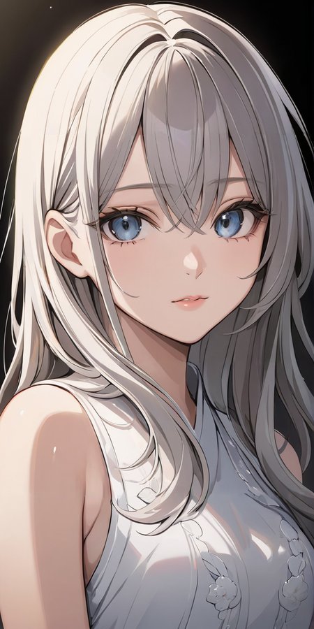 masterpiece,ultra-detailed,best quality,8K,illustration,cute face,clean skin ,shiny hair,girl,ultra-detailed-eyes,simple background, <lora:add-detail-xl:1> <lora:wolf cut hair_XL_V1.0:1> wolf cut hair,long hair