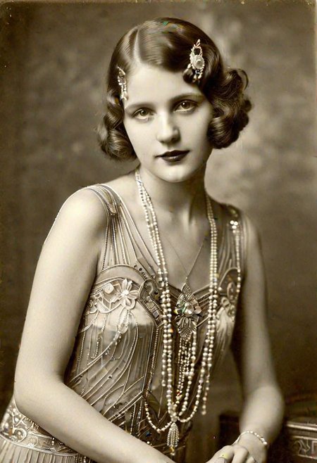 Vintage photo in 1920s of a young woman