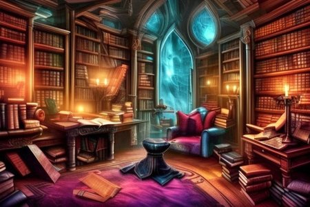 a fantasy bedroom that is also the owner's personal library with books everywhere
FanStu