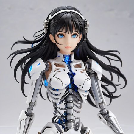 <lora:PVC:1>ï¼PVC figure,rendering,upper body,bared legs,
Masterpiece,8K wallpaper, super detailed,portrait,(full body),((damaged)),dissection,
(1 girl:1.5),(solo),(Machine Skeleton),black hair,Medium breasts,Beautiful detailed blue eyes,(Mechanical (heart)),
(Wire),(Transmission tube),
(white background: 1.8),mecha Machine Skeleton ,natural light, light tracing