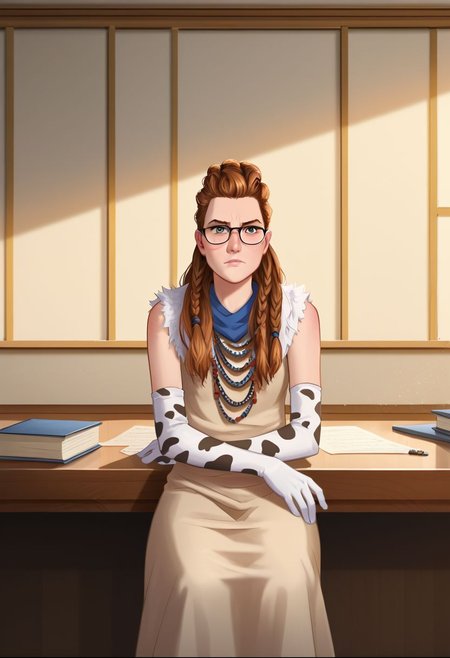 score_9, score_8_up, score_7_up, source_anime, mrls, idemitsu, uncensored,
1girl, solo, aly, long hair, multiple braids, freckles, hair ornament, judge, fur trim, graduation_cap, (glasses), (cow_print:1.4, cow_print_elbow_gloves:1.4), sitting at podium, holding wooden mallet, serious,
detailed background, courtroom, court, podium, indoors