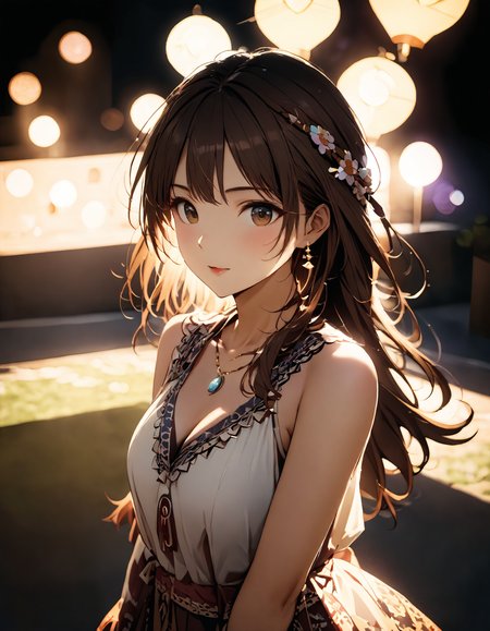 best quality, masterpiece, bohoai hinaigirl, playful theme, 
raw photo of a woman in long shirt which often for ornate details and symbols, flowing long brown hair cascading over her shoulders,
middle distance shot taken by long range lens, high key light, hard shadow, soft bokeh, professional photography, balanced contract, balanced exposure, 
<lora:boho_hinaigirl_v1:1.7>