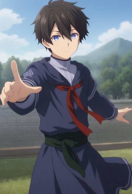 score_9, score_8_up, score_7_up,  source_anime, cowboy shot,
BREAK,
(
sybil_dow,
best eyes, 
looking at viewer, 
uniform, red ribbon, black sash, floating, fighting, combat,
)
1boy, male focus, solo, 
BREAK, isekai, 
medieval school exterior,