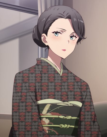 score_9, score_8_up, score_7_up, source_anime,
motheryukinoshita, <lora:mother-yukinoshita-s3-ponyxl-lora-nochekaiser:1>,
mother yukinoshita, short hair, blue eyes, black hair, hair bun, single hair bun, hair up,
japanese clothes, kimono, sash, makeup, obi, floral print, lipstick, black kimono,
indoors, bed, bed room, on side, blush, drunk,
looking at viewer, cowboy shot, dutch angle, solo,