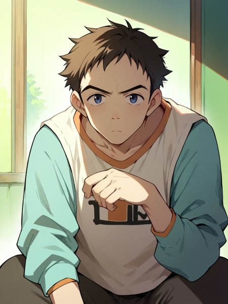 score_9, score_8_up, score_7_up, score_6_up, score_5_up, 1boy,  <lora:FLCLXLP:1> flcl, blue eyes,