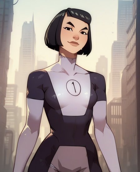 score_9,score_8_up,score_7_up,score_6_up,
dkatexl,black hair,bob cut,black eyes,
skin tight,bodysuit,looking at viewer,
light smile,hip,standing,
city,
<lora:DKatexl:1>,